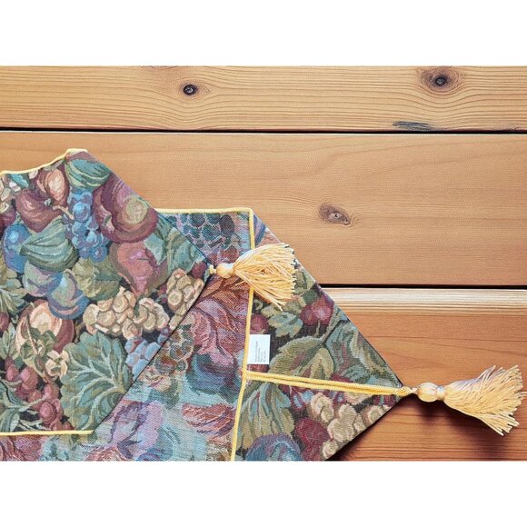 Fabric Tapestry Table Runner Tassels Fruit Grapes, Cherry , Apple , Pear 52x13 - Picture 6 of 9